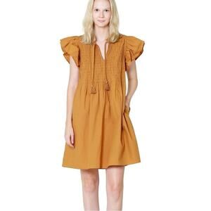 Sea New York Rene Smocked Flutter Sleeve Mini Dress Cotton Poplin Sz 2